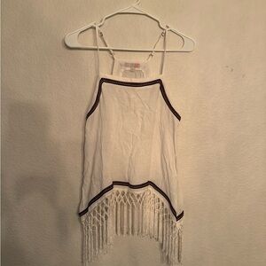 Gianni Bini Fringe Boho Crop Top – White Embroidered Festival Tank (Size M)